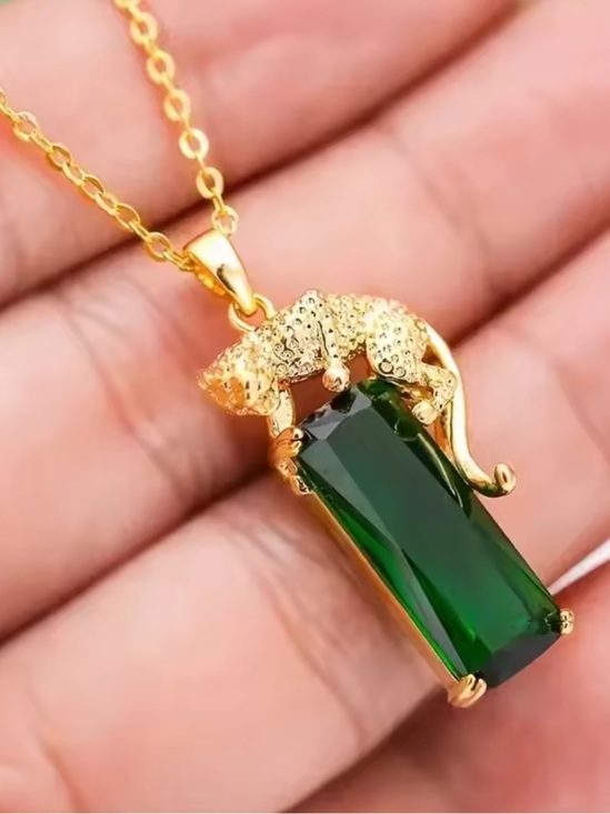 Anthropologie Jewelry - Gold Panther Pendant Necklace with Emerald Green Crystal